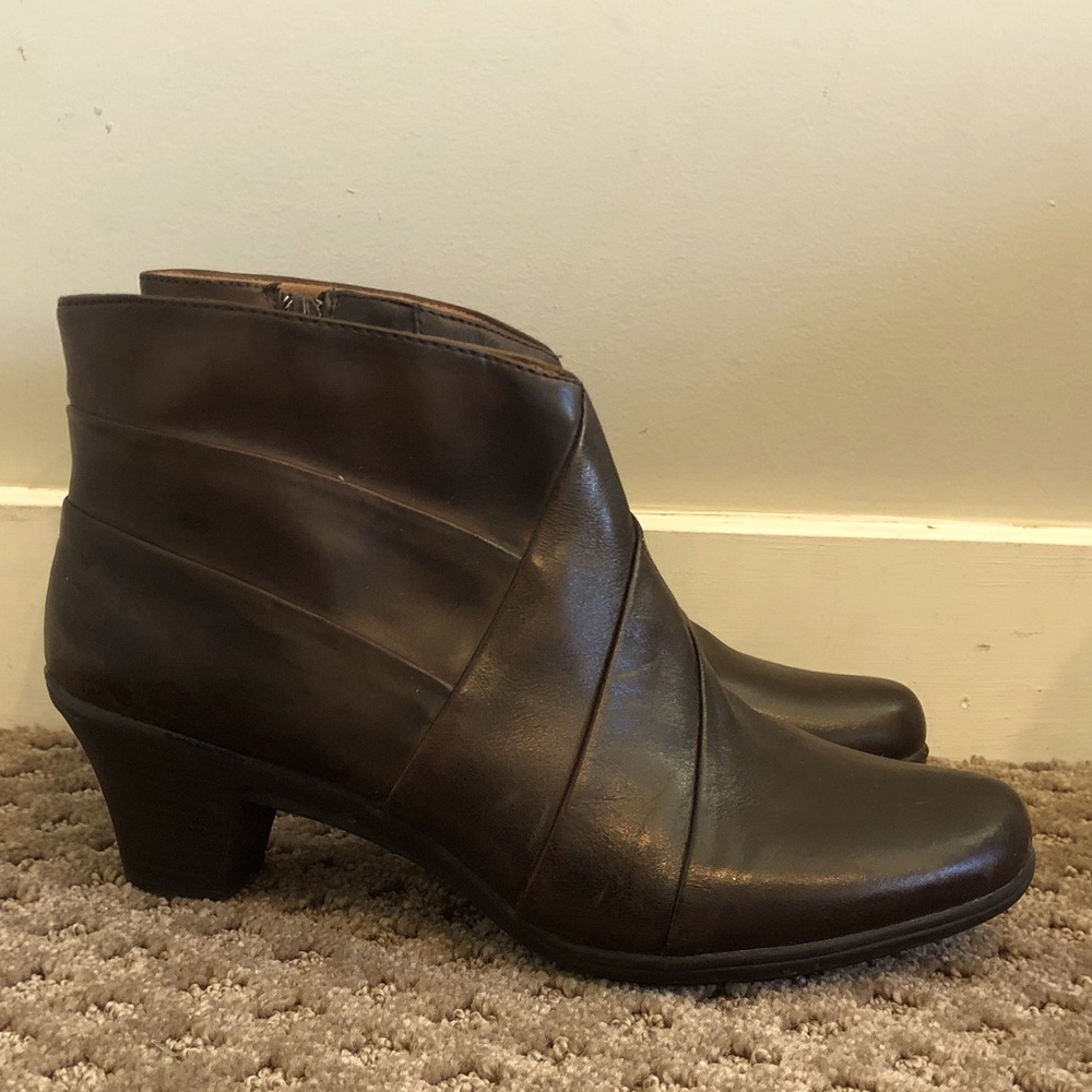 Dark brown leather booties